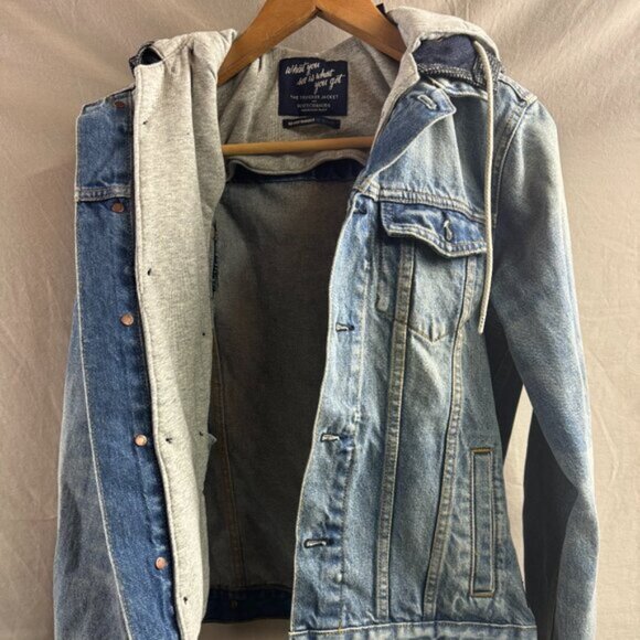 Mens Scotch And Soda Denim Trucker Jacket With Hoodie - Picture 6 of 8